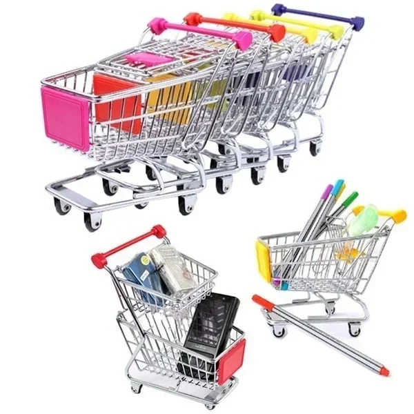 1:48 Mini supermarket nakupovanie Trolley Cart Cart Model Model Detské hračky Domáce dekorácie Miniatúra