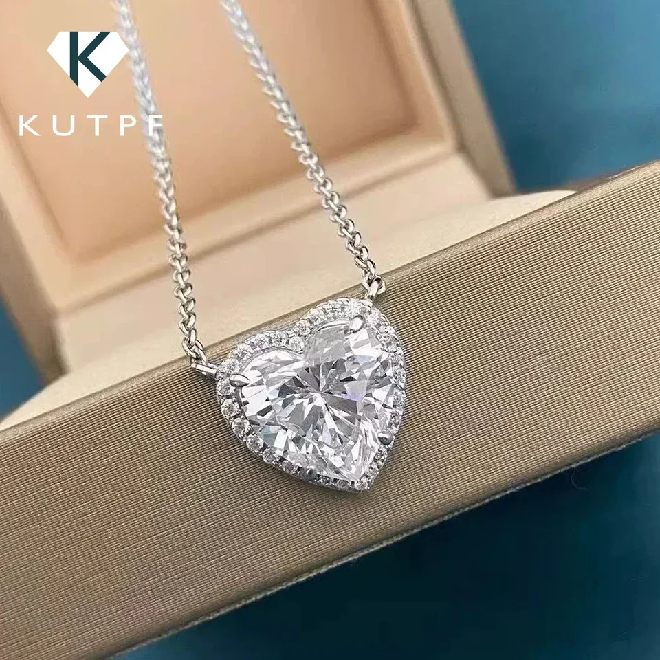 1-4ct Full Moissanite Pendant náhrdelník s certifikátmi GRA Srdce Cut Halo Diamond Diamantové náhrdelníky pre ženy 925 strieborné jemné šperky