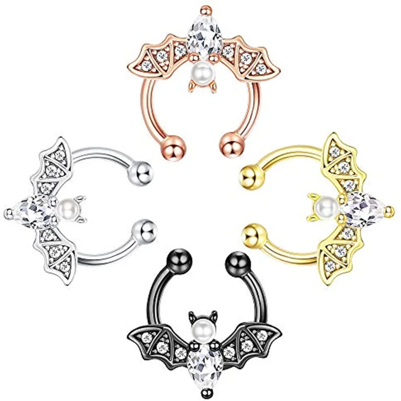 1/4ks faux netopier septum prsteň pre ženy, nehrdzavejúca oceľ falošné septum Piercing šperky, ktoré nie je klipom na nose prsteň