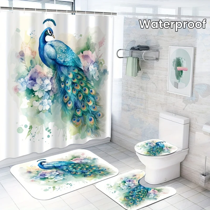 1/4ks modrý pávový kvetinový vzor sprchový súprav