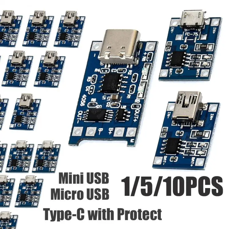1/5/10ks Type-C Micro USB 5V 1A 18650 TP4056 Lítium nabíjacích dosku