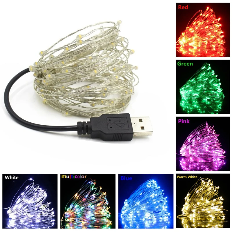 1/5/10M USB LED reťazce LIGHTS Outdoor Indoor vodotesné girlandy LED Rozlišovanie rozprávok pre novoročné sviatky vianočný stromček lampa