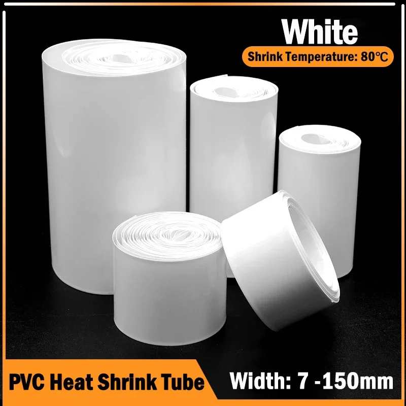 1/5/20 m biela 18650 lipo batéria PVC Tepelná zmršteľovacia trubica 7 mm ~ 150 mm izolovaný filmový obal lítium puzdro Kábel rukáv