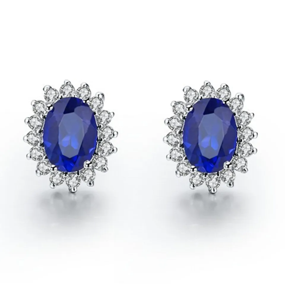 1,5 Carat Oval Cut Blue Color Diamond Stud náušnice pre jej pevné 14k biele zlaté zásnubné šperky 043
