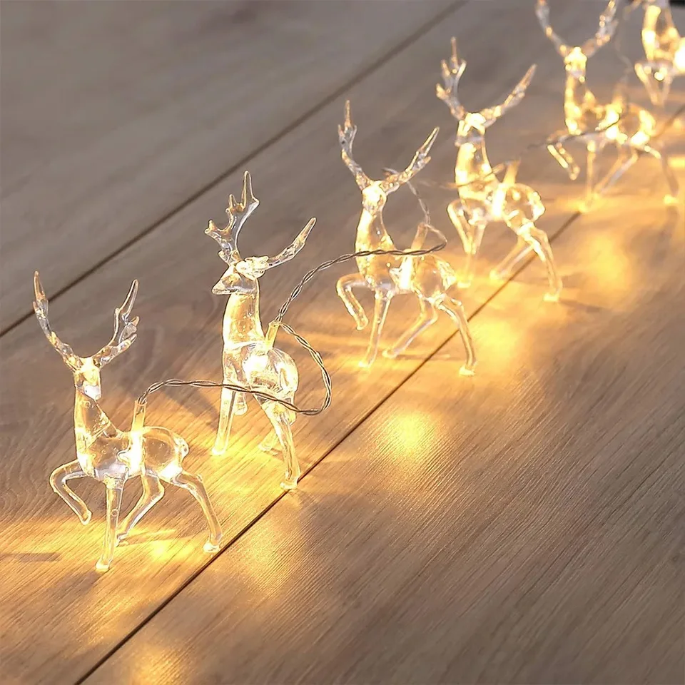 1,5 m 10led vianočné sobie strunové svetlá Garland Decoration for Home Crystal Elk Fairy Lights Ornament Vianočné svadobné večere