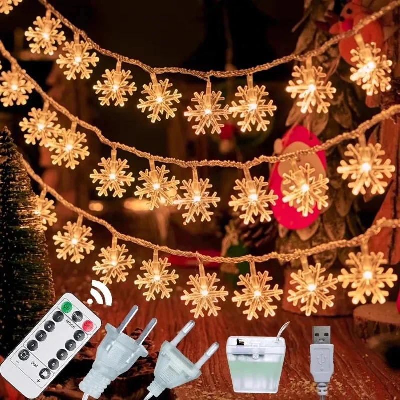 1,5 m-30 m Snehové vločky Svetlo Light Fairy Lights Outdoor Indoor Christmas Girlands 2024 pre Tree Holiday 2025 Novoročné dekorácie