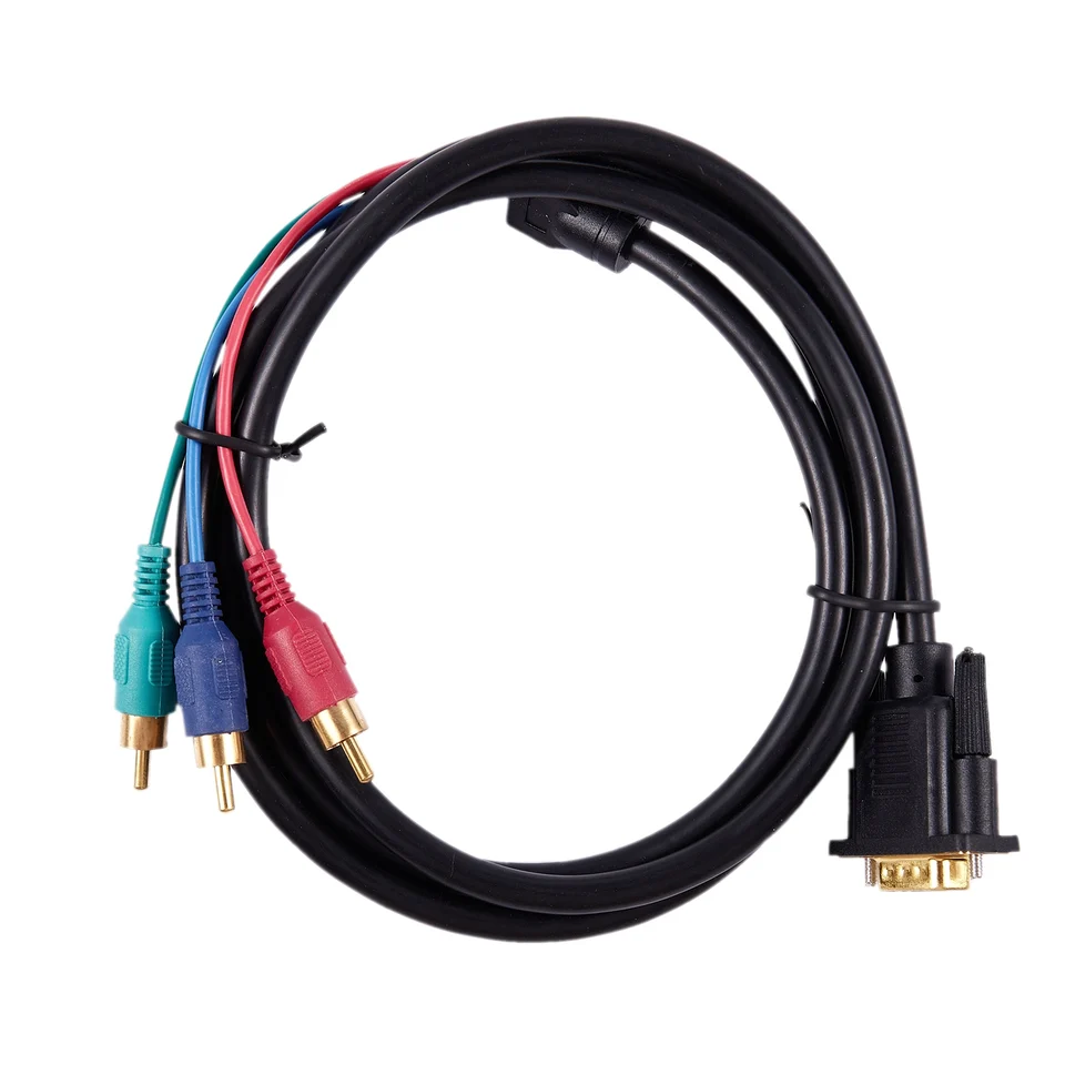 1,5 m 4,9 stôp VGA 15 PIN Muž do 3 RCA RGB Mužský video káblový adaptér Čierna