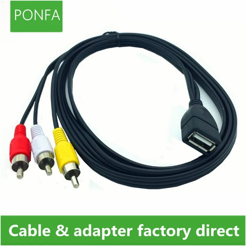 1,5 m USB Žena až 3 RCA Phono AV kábelový vodič PC TV AUX Audio Video Adapter
