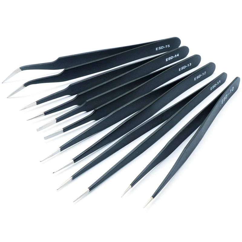 1,5 mm priemyselné pinzety Ant-Static Cadless Oeler Tweezer Set Moture Opravy nástrojov ESD Precision Tweezer ESD10 do ESD15