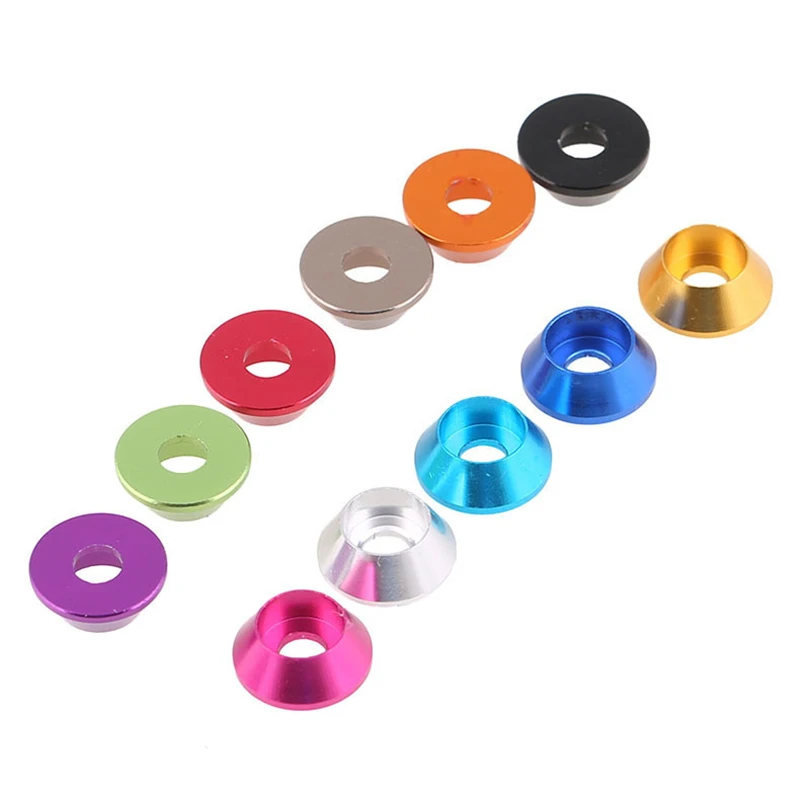 1-50ks M2 M2,5 m3 m4 Farebný hliníkový zliatina Hex Hex Socket Head Tes tesnenia hlavy Podložka eloxizovaná kužeľová zliatina zliatiny zliatiny