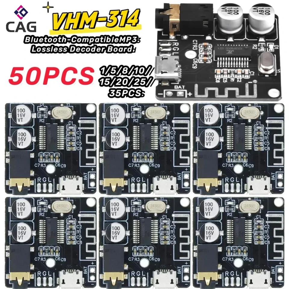 1-50ks VHM-314 Wireless Stereo Music Modul Audio aux Bluetooth kompatibilný 4.1/5.0 mp3 dekódovanie dosky Micro USB 5V napáj