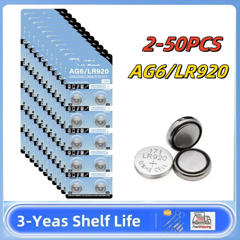 1,55V Coin batéria AG6 371 SR920SW LR920 SR927 171 370 L921 LR69 SR920 BATKÁRNE BATKÁRIE PRE HODNOTENIE HOSKY DISTATE BULT Cell Cell
