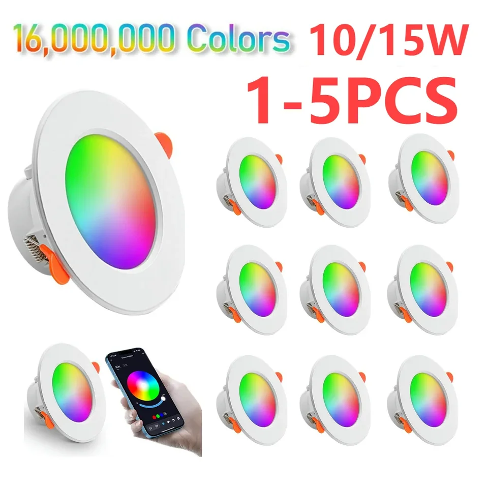 1-5ks 10/15W RGB SMART Spotlight Bluetooth kompatibilné zapustené stropné svetlo