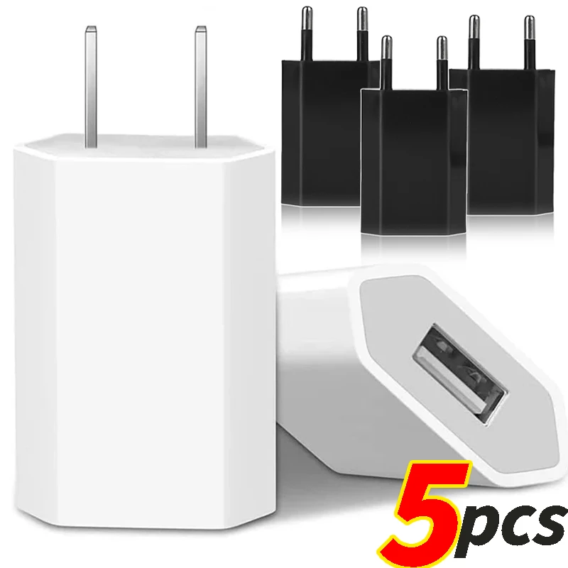 1/5ks EU EU Plug USB Wall Charger pre iPhone iPad Samsung Xiaomi Huawei Honor Universal 5V 1A Mobilný telefón nabíjačkový adaptér nabíjačky
