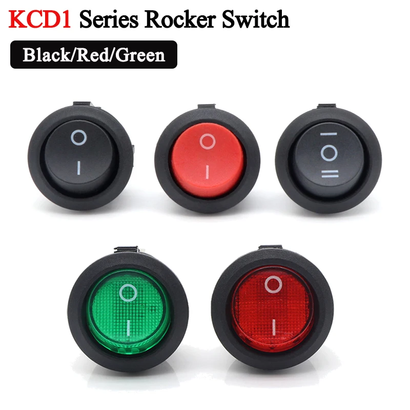 1/5ks KCD1 ROUND ROCKER spínač 2/3PIN ON-OFF-ON-ONP-ON 2/3 Poloha 6A/250VAC 10A/125VAC SPST 23mm LED tlačové spínače LED auto