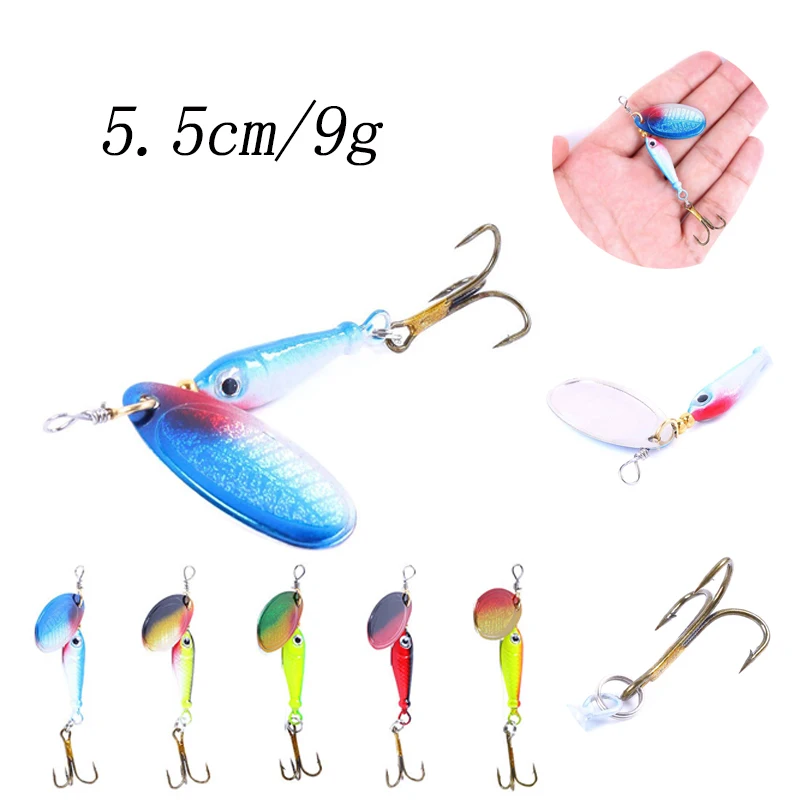1/5ks spinner návnady Rybárska návnada 5,5 cm/9g Rotujúce spinners Lures Lures Pike Metal s výškovými háčikmi rybársky tovar