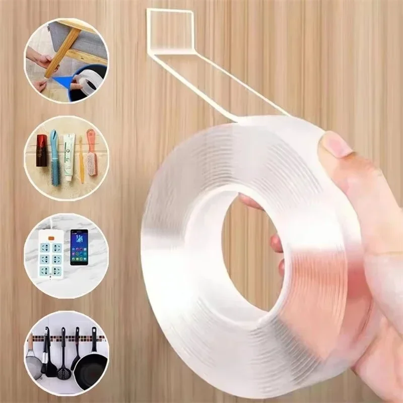 1-5M Nano Tape Tracsless bez obojstrannej pásky priehľadnej priehľadnej pásky bez stopy Opätovne použiteľné vodotesné lepidlo lepkavá s vysokou dvoma bočnou páskou