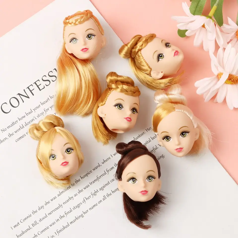 1/6 bjd bábiky hlavy so zlatými hnedými čiernymi vlasmi pre 30 cm kĺbové kĺby 3D oči Europe Europe Red DIY hlava opotrebenie pre staroveké bábiky