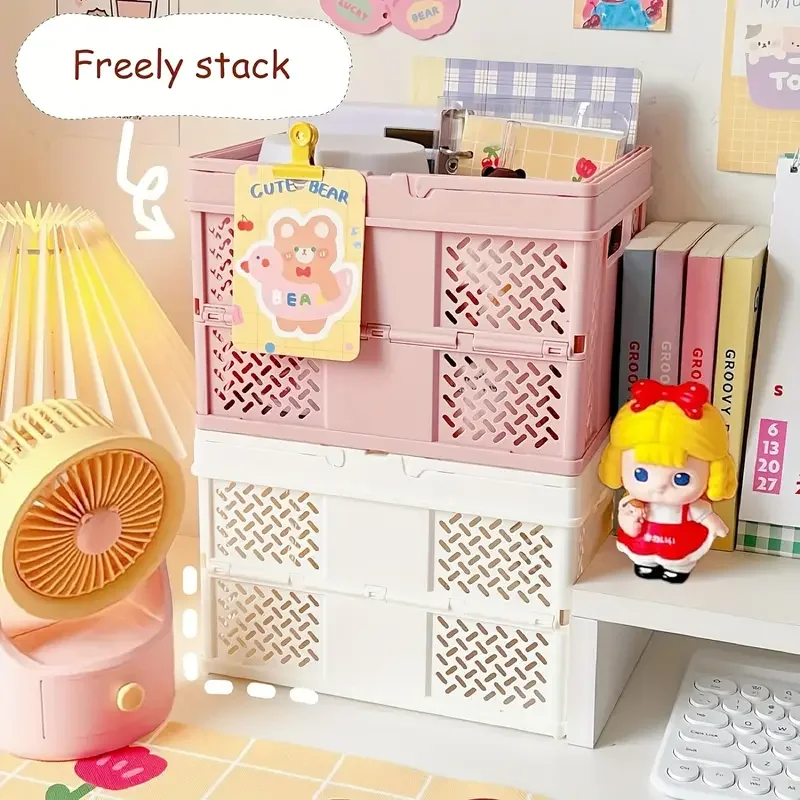 1/6 ks Desktop Cartoon Skladacia skladovacia košík Mini make -up úložný box Multifunkčný prenosný košík prenosného úložného priestoru