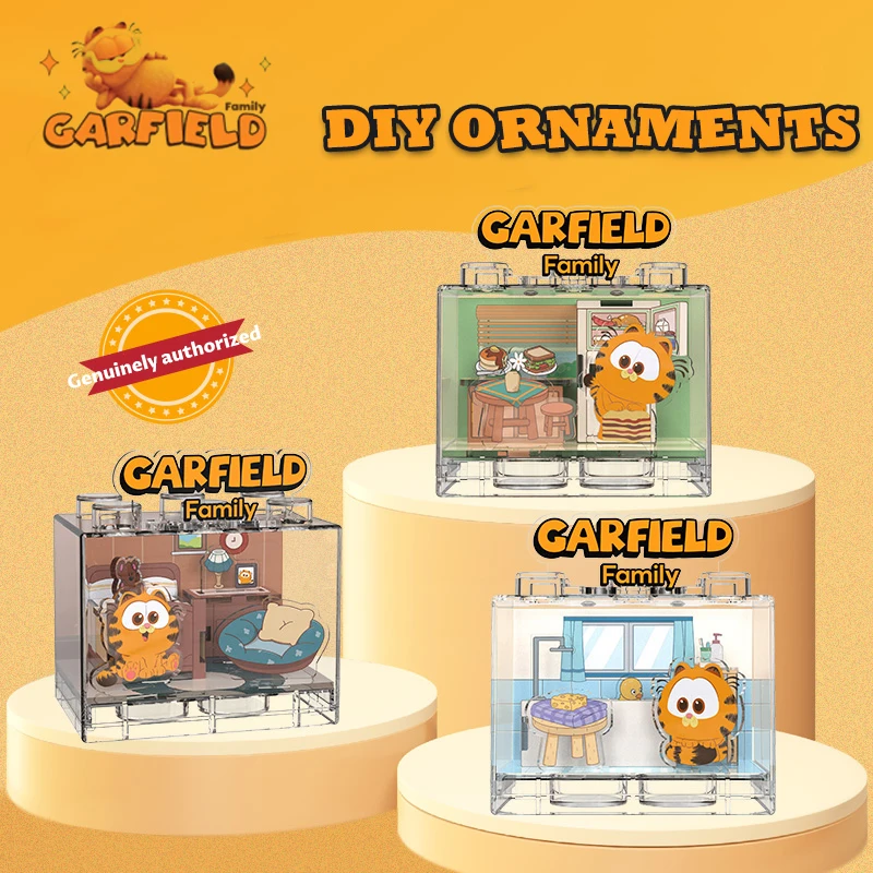1/6 ks Disney Garfield Family Acryl DIY scéna Box 3 Štýly Akrylové DIY ORAMENTY Periférne hračky Puzzle Kawaii Hračky pre deti