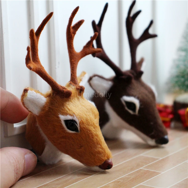 1/6 mierky miniatúrna bábika Deer Head Mini House vianočná stena dekorácia pre hračky OB24 BJD Doll Adsessory