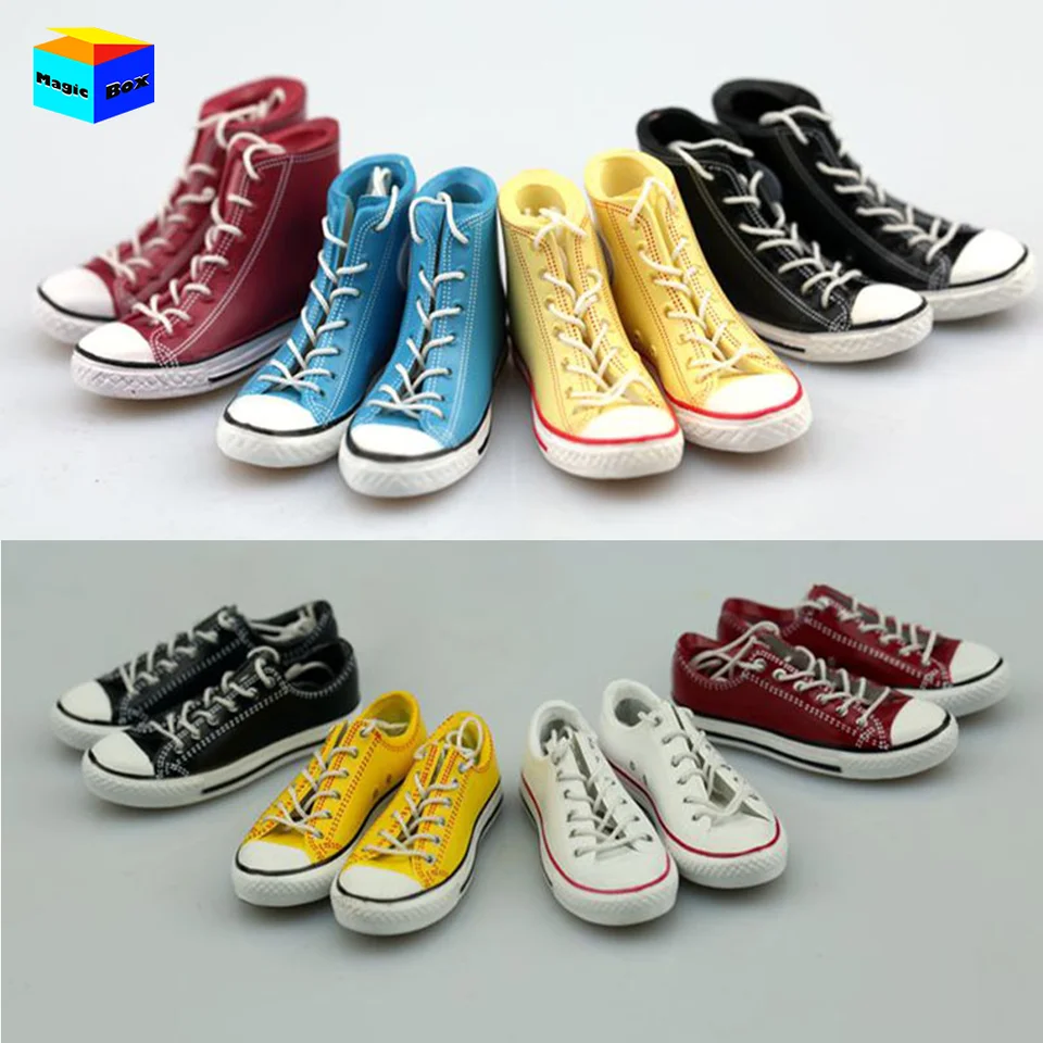 1/6 mužského ženského vojaka Príležitostné plátno tenisky Ploché topánky High Top/Top topánky s šnúrkovým modelom pre 12 -palcové figúrske telo