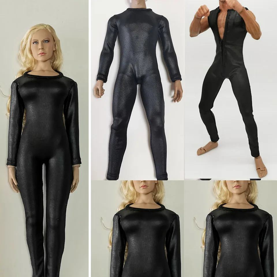 1/6 Scale Ženy/muži Solider Faux kožené kombinézy Čierne pančucháče Bodyit pre 12 
