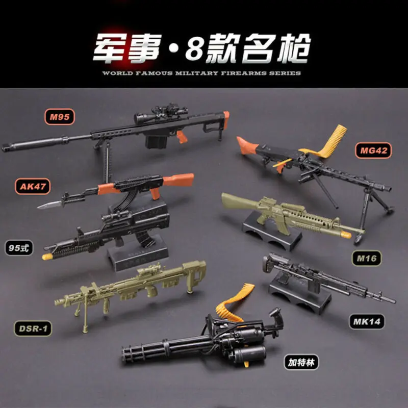 1/6 v mierke Gatling M134 Barrett AK47 MG42 Model hračky Model Pádle Zostavenie tehál zbraň pre akčnú postavu