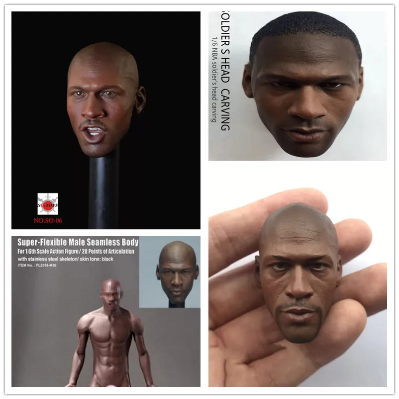 1/6 v mierke mužských vojakov hlava rezbárska basketbalová hviezda hlava socha čierna pokožka fit 12 palcov Tbl Phice Action Figure