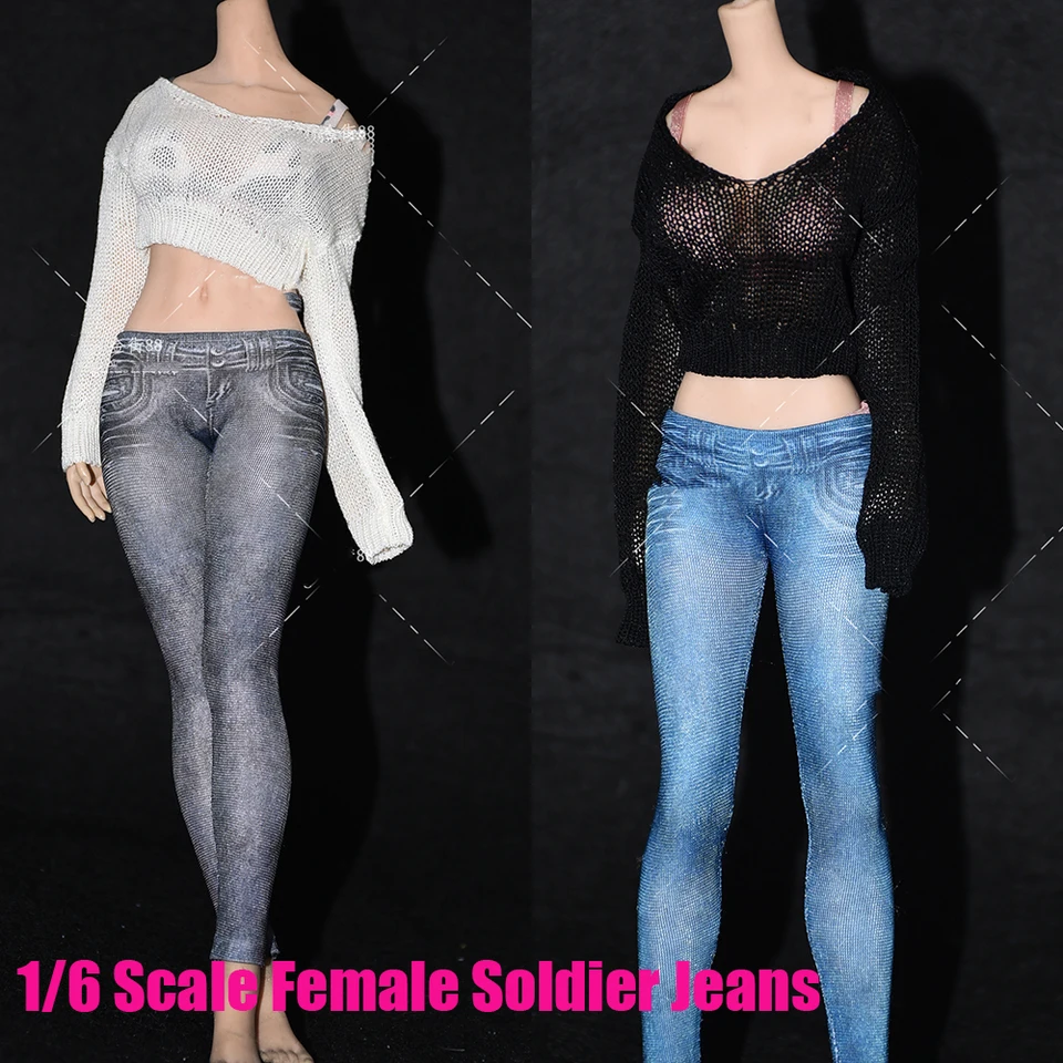 1/6 ženského vojaka Denim Skinny Jeggings Pants Pants Slim Elastic Print Peruzky nohavice oblečenie príslušenstvo 12 '' 'akčný figúrkový model