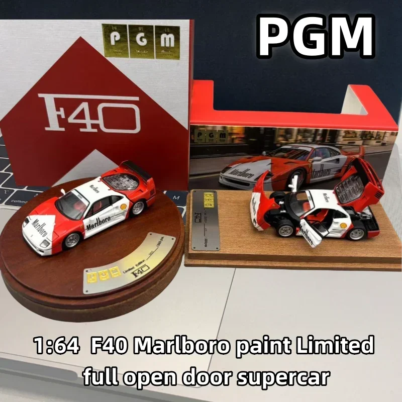 1:64 Ferrari F40 Marlboro Painting Limited Edition Full Door Supercar Die Casting Car Model, dekorácia pre dospelých, chlapčenská hračka