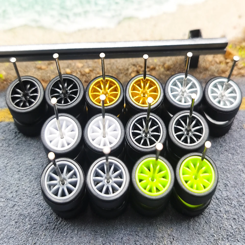 1/64 kolies s odnímateľnými úhľadnými gumovými pneumatikami Desať lúčov pre modely hračiek Diecast Autá, ktoré plánujú diely pre hotwheels (5 súprav)
