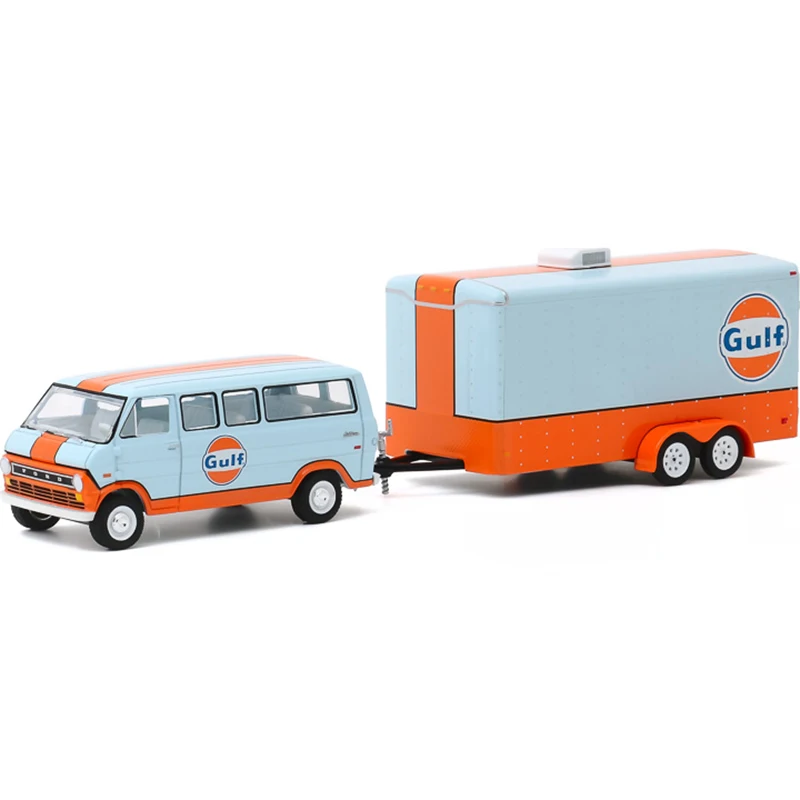 1:64 Stupnica 1972 Gulf Oil Ford Club Truck Tow zliatiny Model Model Zbierka kovových hračiek Static Display DeCoration Direction Souveni