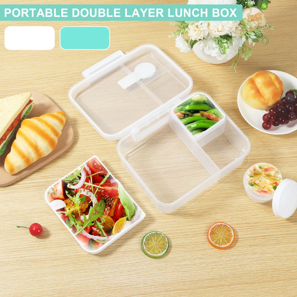 1,65 l dvojvrstvový šalátový stravovací box Odnímateľný obedový box jedlo Prenosná práca Obed Box Outing Picnic Bento Box
