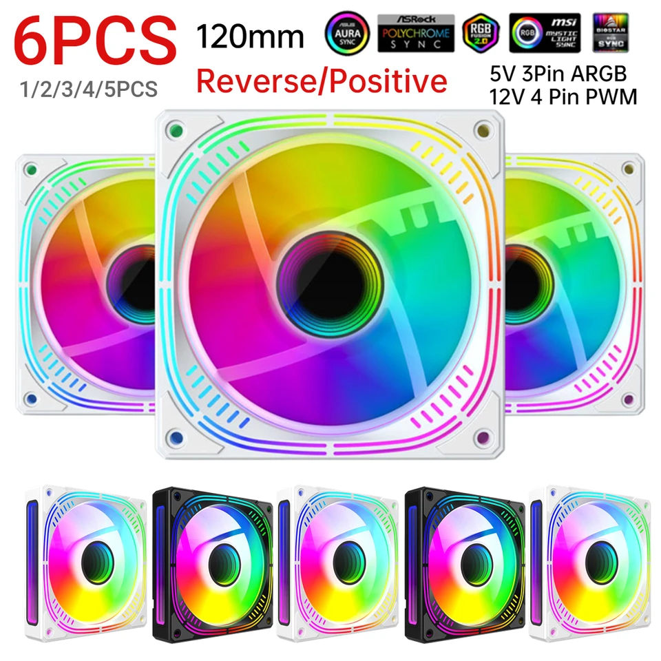 1-6ks 120 mm ventilátor argb chladenie Ventilador 5v 3pin 12v 4 pin PWM PC počítačový prípad podvozku