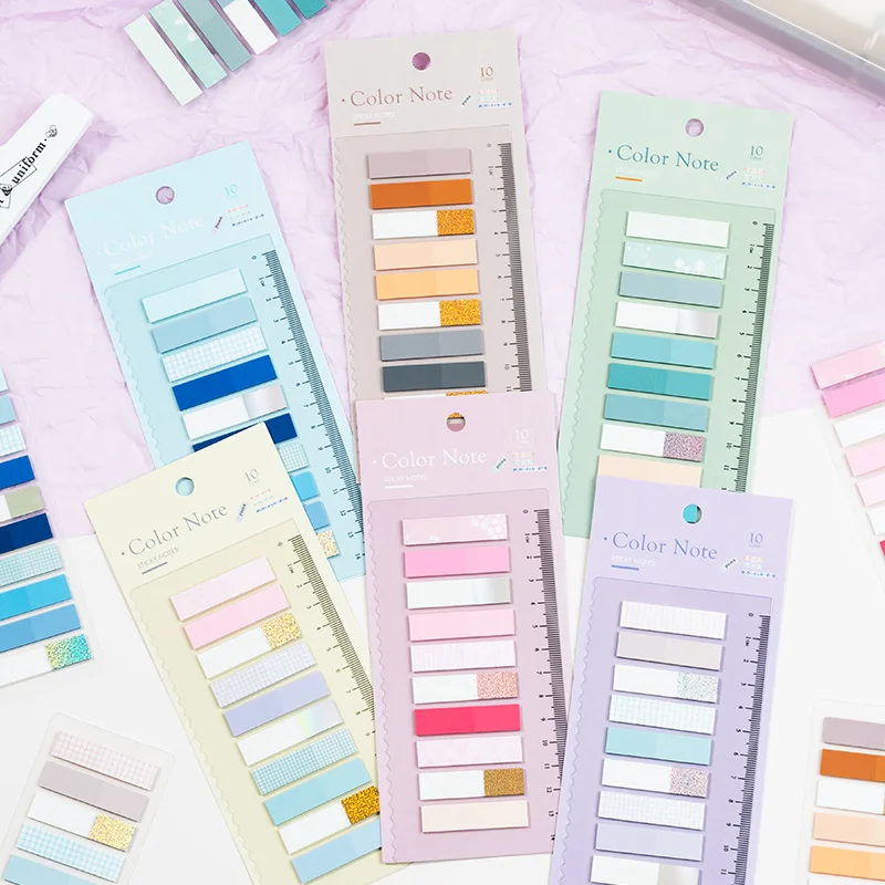 1/6ks farebná poznámka Self-Padhesive Memo Pad Glitter & Transparent Index Stumpers Tag pre Office School F7635