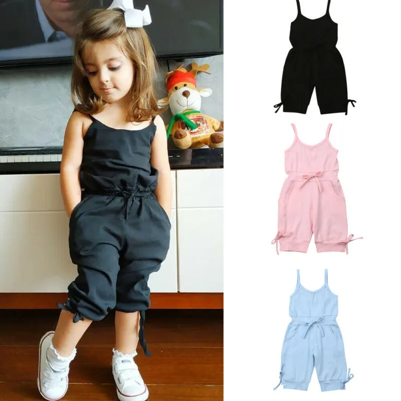 1-6ročné dievčatá Dievčatá kombinézy bez rukávov Sling Girls BodySuits Massal ružová čierna modrá detská rampers orezané nohavice pre batoľa