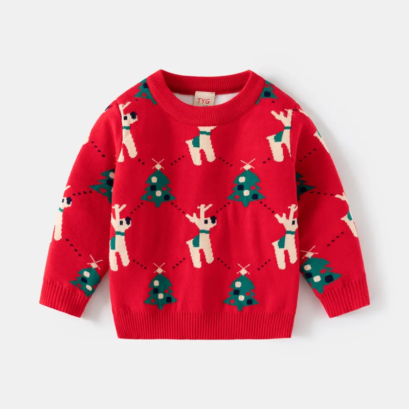 1-6y Boys Autumn Winter vianočný sveter bavlnený strom Jacqared Little Boys Tops Loose Plus Velvet Kids Boys Pullovs