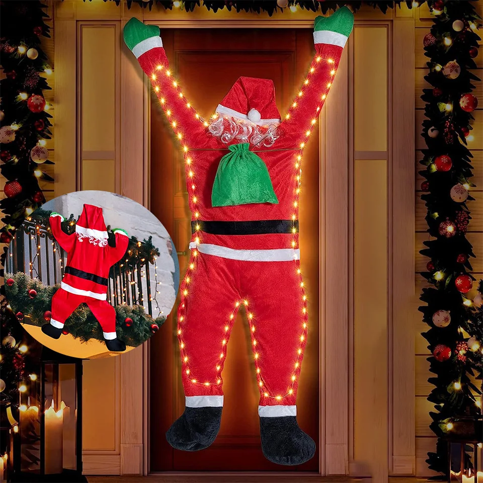 1,7 m Shining Santa Claus stena lezenie vianočné zamatové Santa Claus zavesenie okien Decor Decor Walldoor Vianoce vonkajšie komín de de