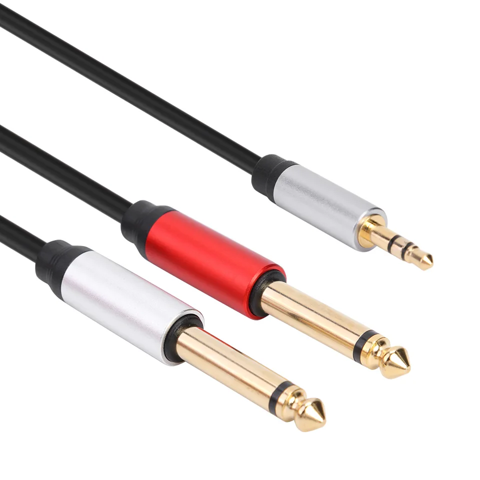 1,8 m 3,5 mm až 6,35 mm adaptér zvukový kábel Zlatý 3,5 mm TRS až duálne