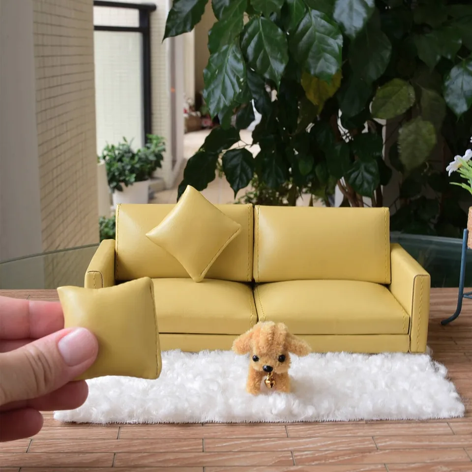 1/8 miniatúrnej koženej pohovky BJD OB11 Dollous Obývacia izba Dvojlôžkové sedadlo Faux kožená gauč mini nábytok hračky Dollouse