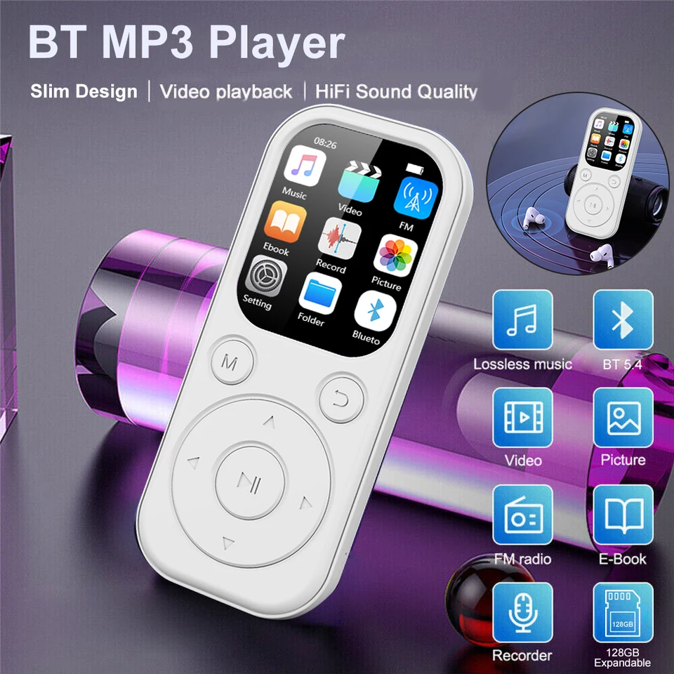 1,8 palca ips obrazovky MP3 Hudobný prehrávač Bluetooth 5.4 Prenosný Walkman Electronic Book Nahrávka FM Radio MP3 prehrávač