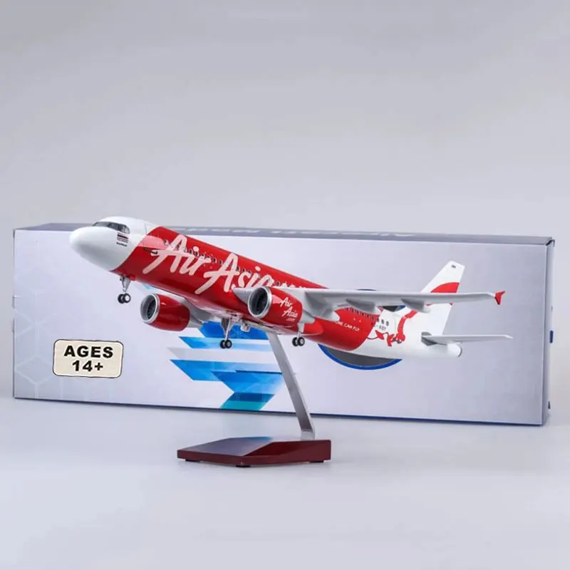 1:80 Model mierky lietadla Air Asia A320 Model s LED svetlom (dotyk alebo zvukový ovládanie) pre dekoráciu alebo darček