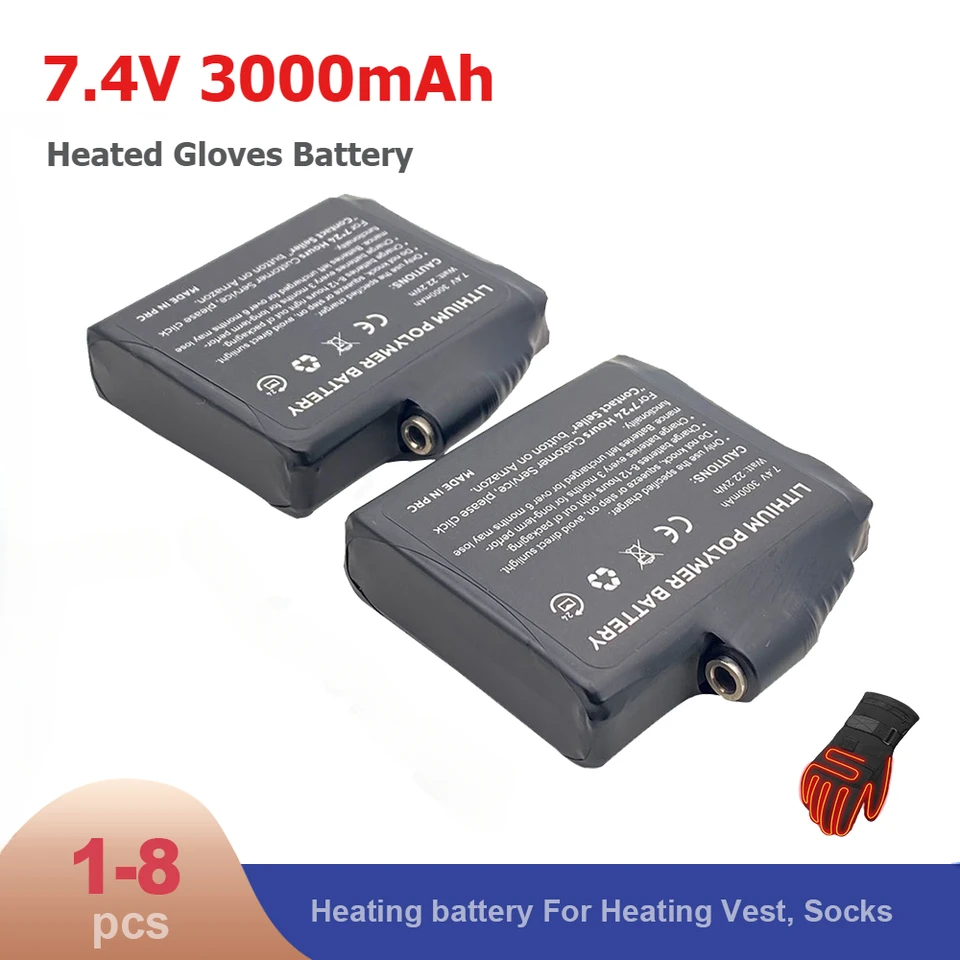 1-8ks vyhrievané rukavice batéria 7,4 V 3000 mAh lítium polymérovej batérie pre vyhrievané ponožky, vesta, zimná nemrznúca bezohľadná tepelná batéria
