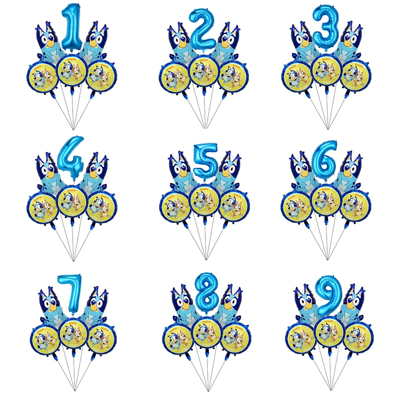1-9 číslo Bluey Foil Balón sada Blueys Family Balloons Girls Boys Cartoon Balóny bábätká narodeniny darčeky Darčeky