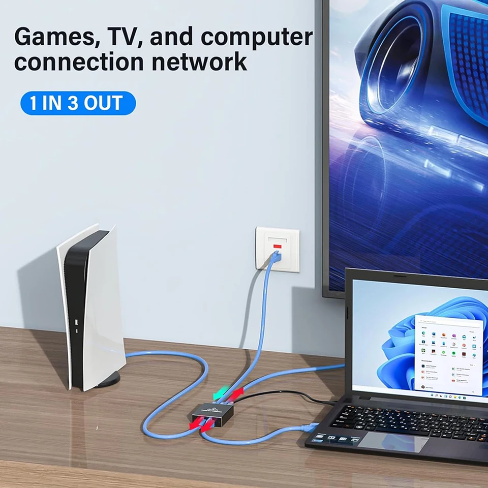 1 až 2/1 až 3/1 až 4 štiepka ethernetu s napájacím káblom USB 1 000 Mbps LAN Splitter Network RJ45 Splitter pre CAT5/5E/6/7/8 kábla