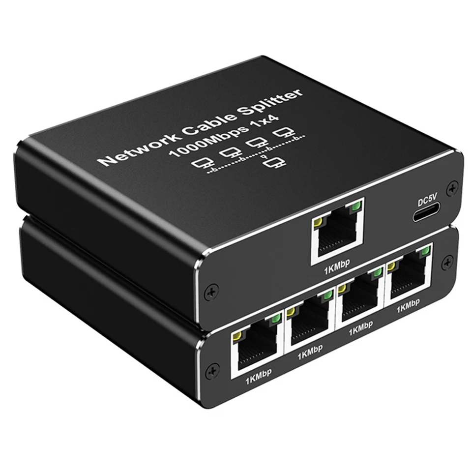 1 až 4 RJ45 Splitter High -Speed ​​1000Mbps Internet Splitter Adapter 4 Zariadenia súčasne siete pre CAT5/5E/6/7/8 káblového kábla