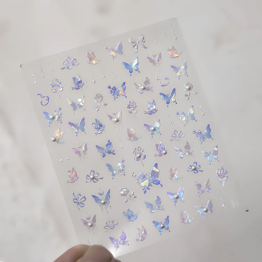 1 balenie 5D perlové motýľ vynikajúce nálepky na nechty kawaii Aurora Bow na nechty
