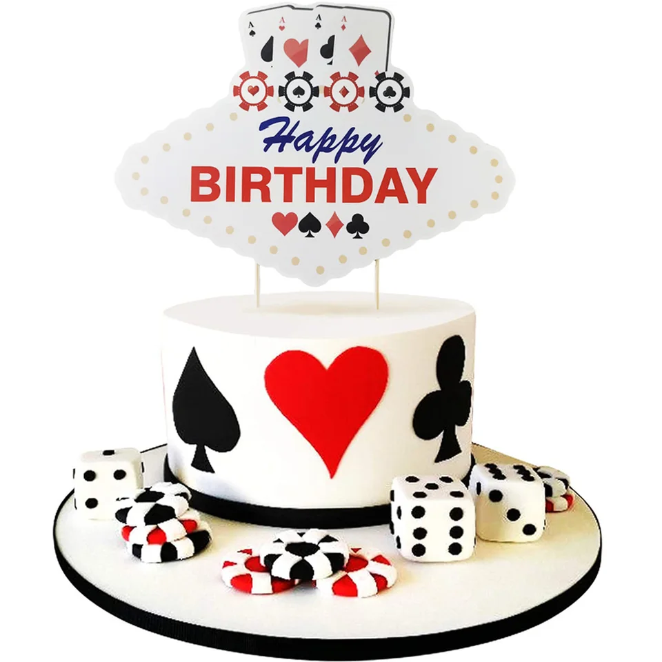 1 balenie kasína tortu Topper Poker Cake Toppers Hracie karty Vegas Téma Téma Cupcake Toppers Ozdoby Poker Night Party Dodávky