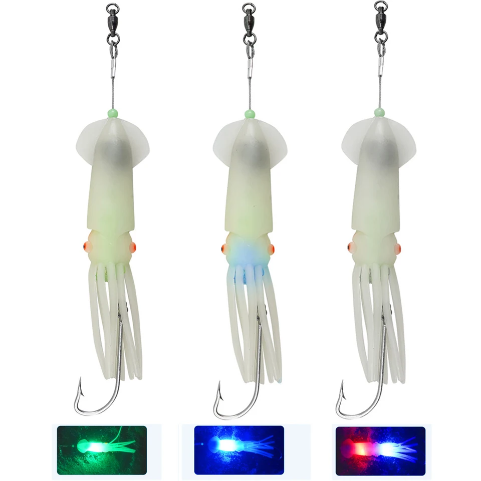 1-dielna slaná voda rybárske návnady LED 6/0 Háčiky Squid Jig Halibut Lincod Salmon Striper Trolling Lures Flasher sukne návnada